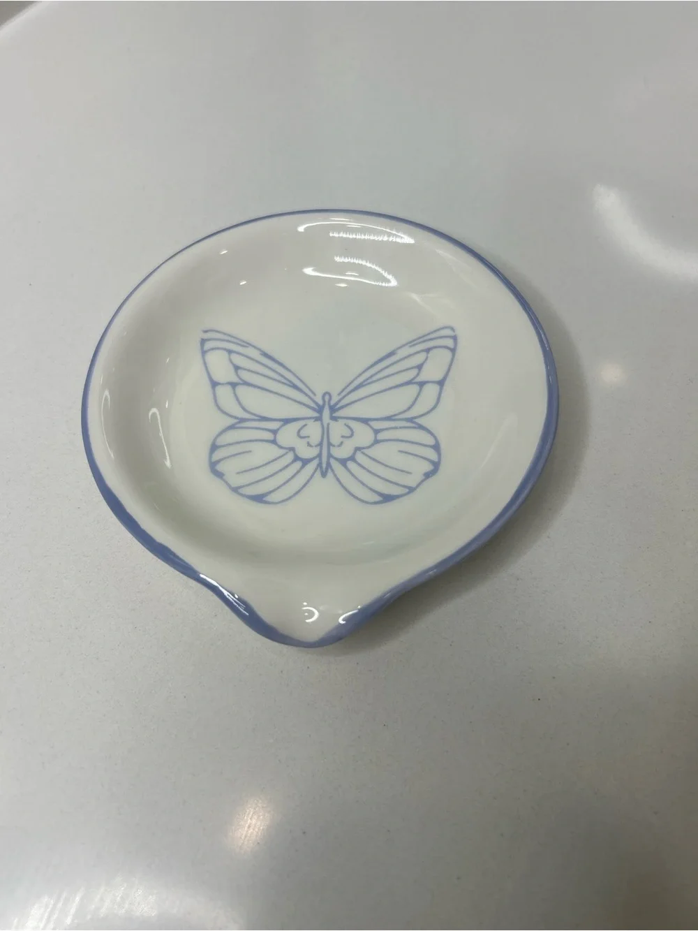 NEW Dolly Parton Blue Butterfly Ceramic Spoon Rest Trinket Dish 5”.